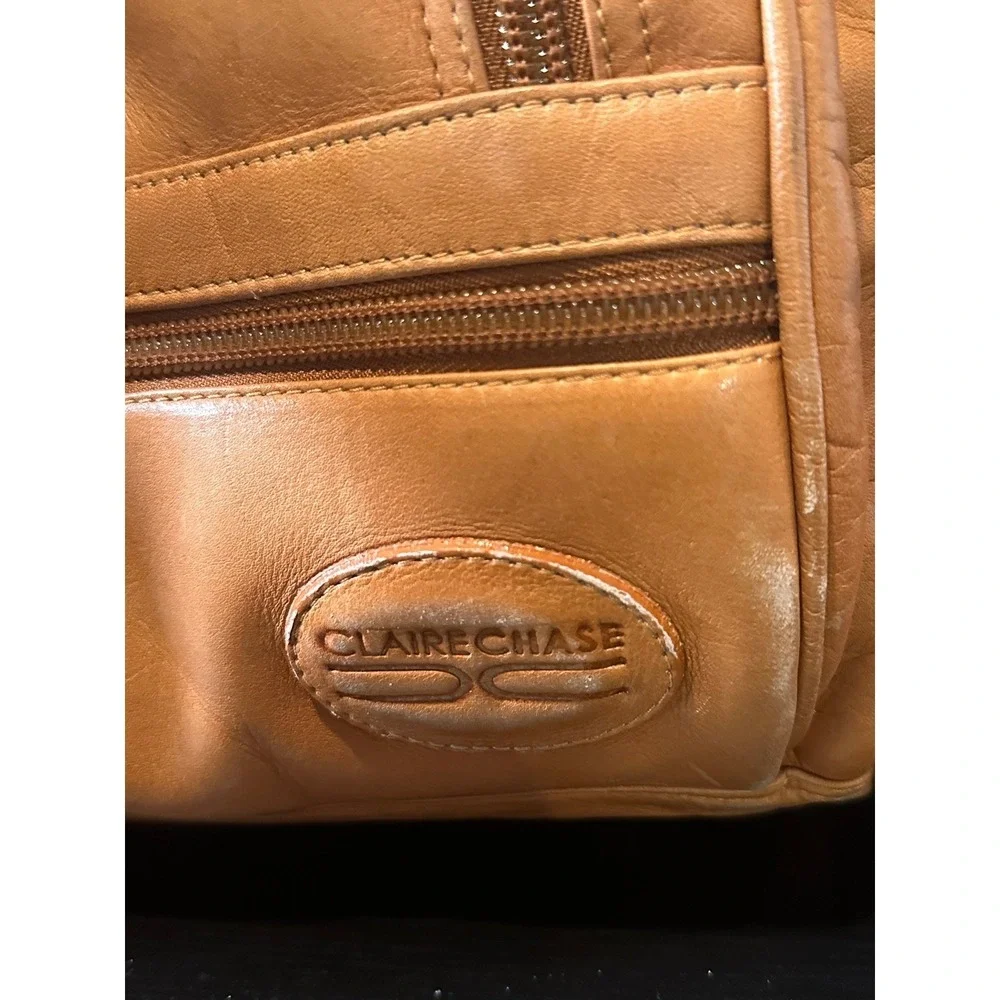 Claire Chase Leather Duffel Bag Saddle Tan Weekender Travel Luggage 32 Inch